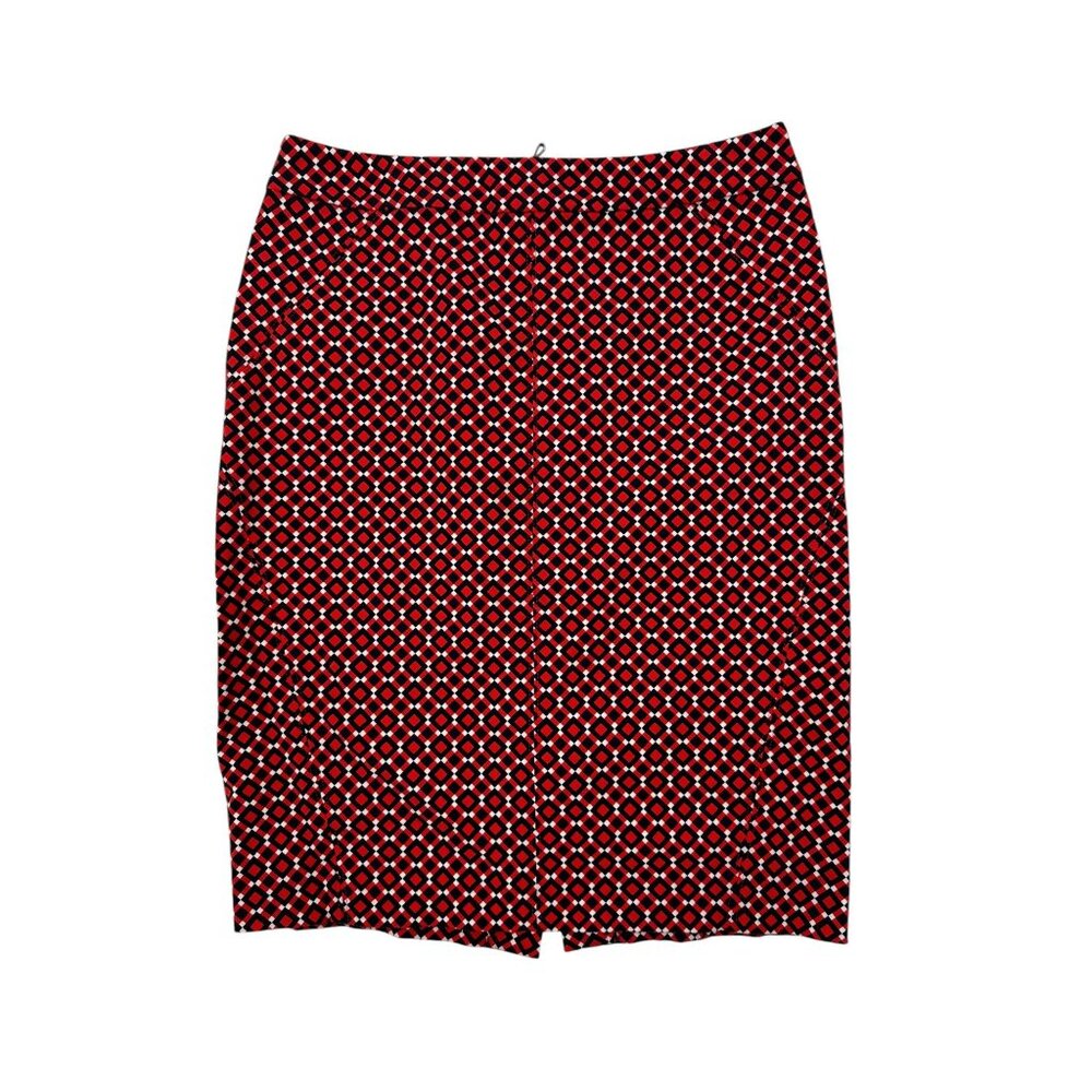 Ann Taylor Pencil Skirt Size 4 Cotton Stretch Red Blue Geometric Print